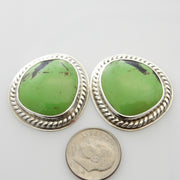 Beautiful Sterling Silver Green Gaspeite Post Earrings, Silver Handmade Gaspeite Earrings, Unique Southwestern Silver Gaspeite Post Earrings