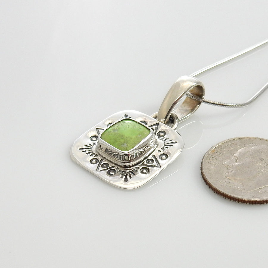 Unique Sterling Silver Green Gaspeite Pendant, One of a kind Silver Gaspeite Pendant, Sterling Silver Gaspeite Southwestern Drop Pendant