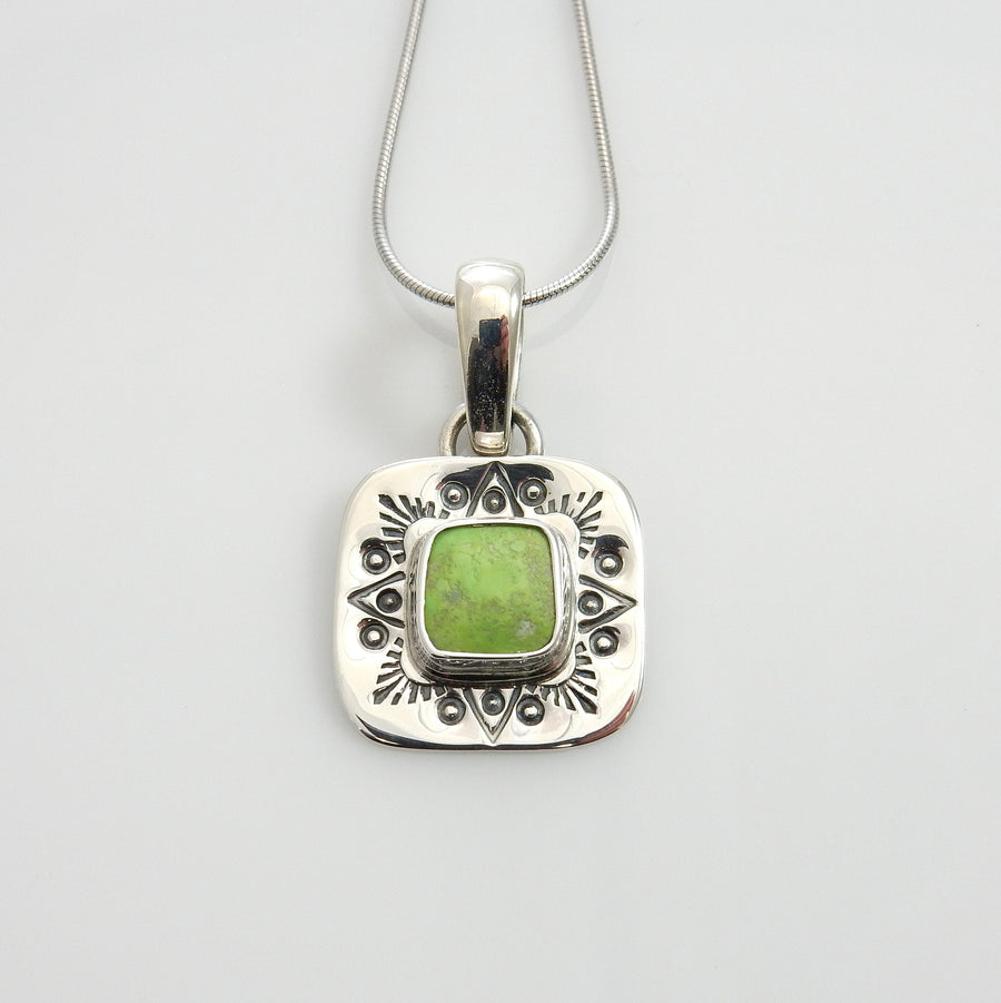 Unique Sterling Silver Green Gaspeite Pendant, One of a kind Silver Gaspeite Pendant, Sterling Silver Gaspeite Southwestern Drop Pendant