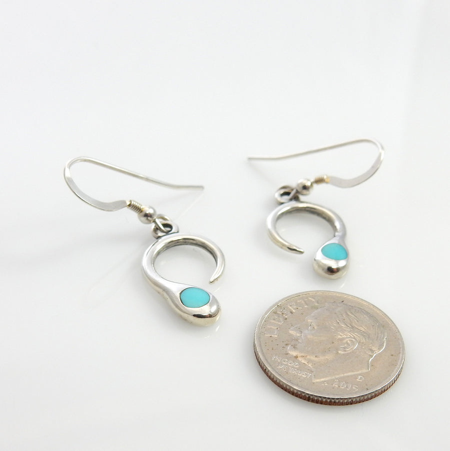 Silver blue turquoise Earrings, sterling silver turquoise inlay earrings, simple 925 polished natural inlay turquoise dangle earrings