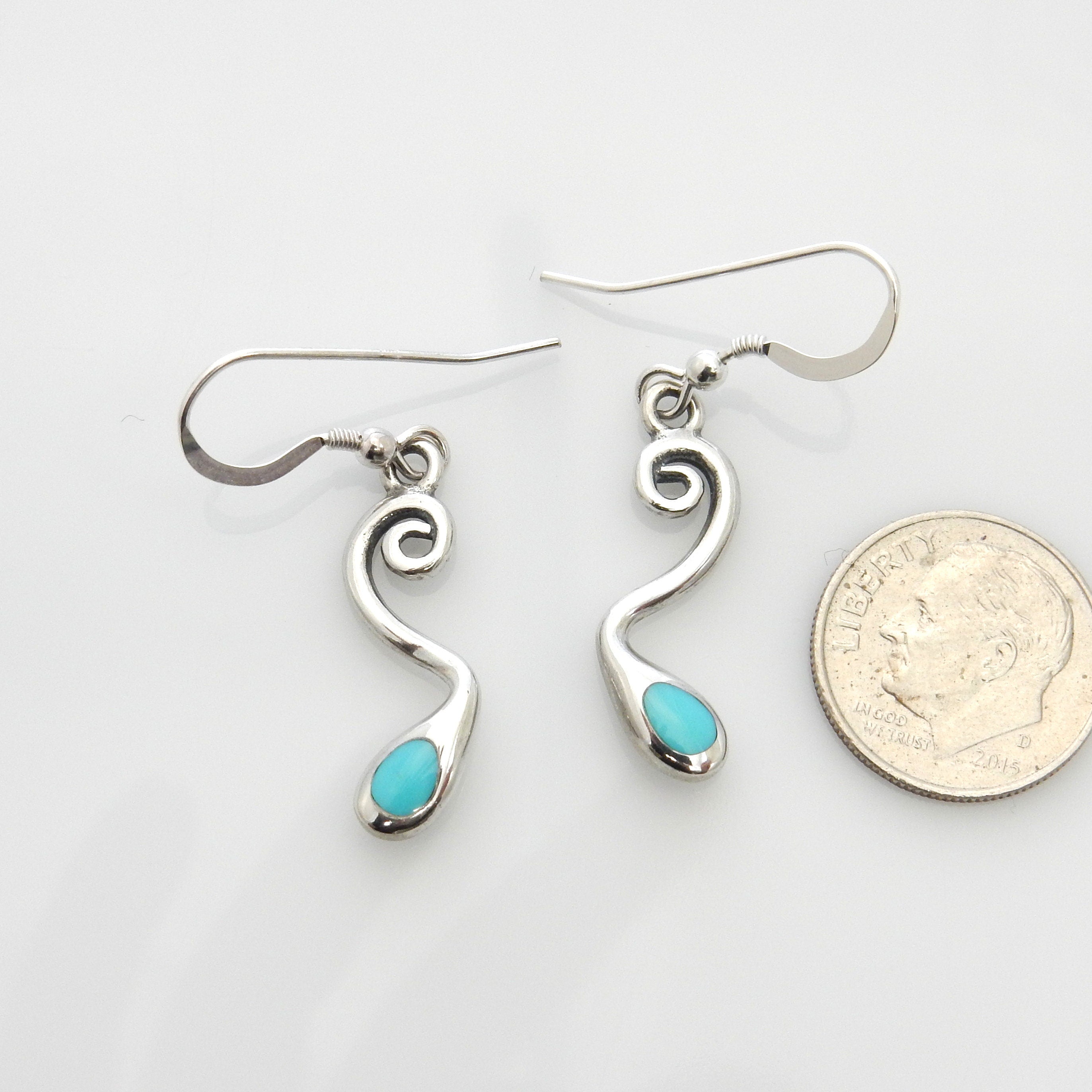 Sterling Silver Blue Turquoise Inlay Dangle Earrings