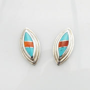 Sterling Silver Turquoise Coral Inlay Post Earrings