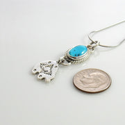 Unique Sterling Silver Blue Turquoise Bear Pendant, Handmade Silver Turquoise Stamped Drop Pendant,  Turquoise Sterling .925 Lovely Pendant