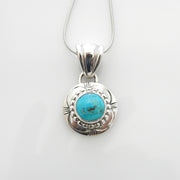 Unique Sterling Silver Blue Turquoise Pendant, Handmade Silver Turquoise Stamped Drop Pendant,  Turquoise Sterling .925 Lovely Pendant