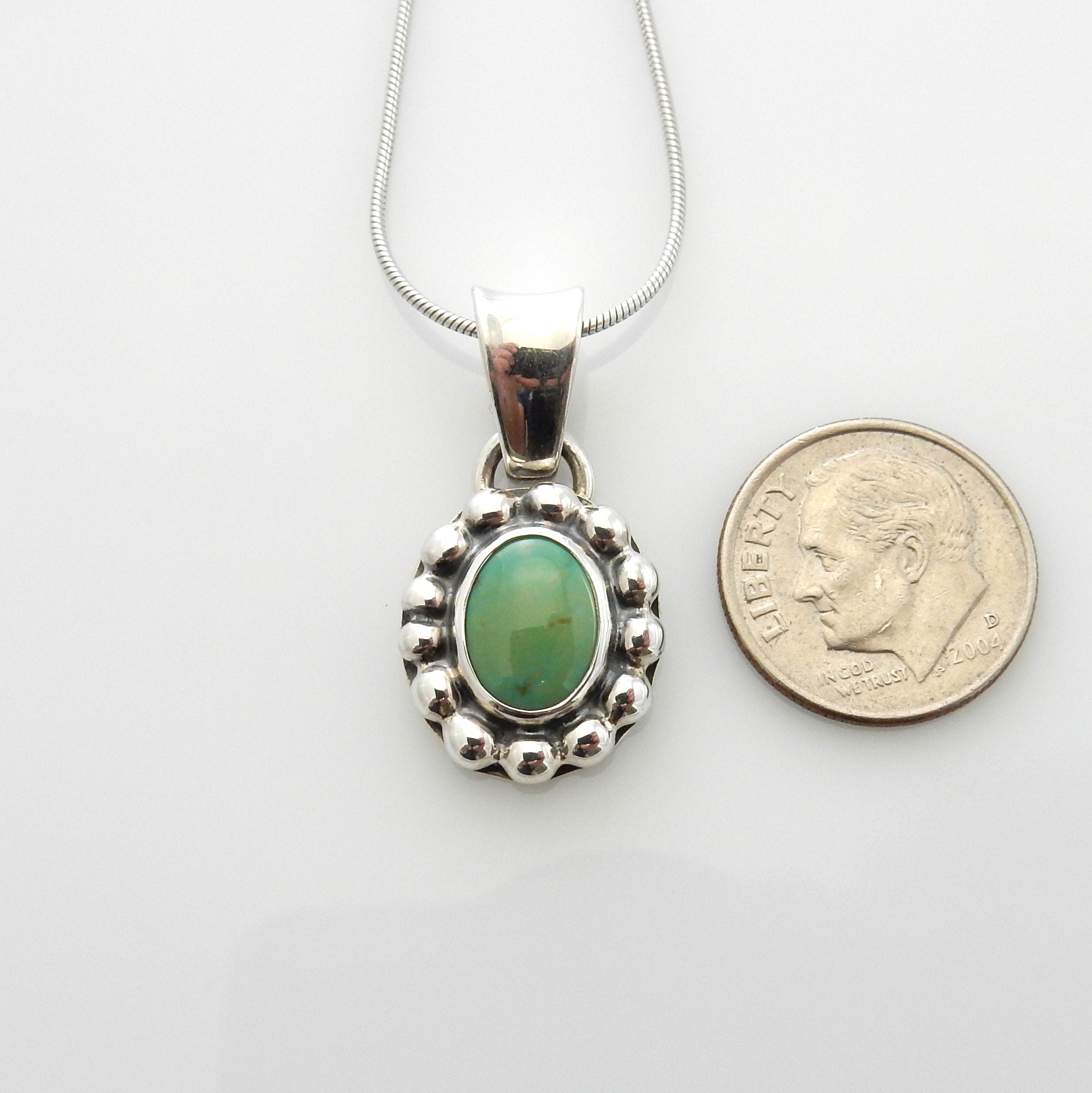 Unique Sterling Silver Tibetan Turquoise Pendant, Handmade Silver Green Turquoise Drop Pendant, Southwestern Silver Turquoise Pendant