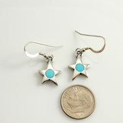 Silver blue turquoise Star Earrings, silver turquoise star inlay earrings, southwestern polished natural inlay turquoise dangle earrings