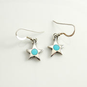 Silver blue turquoise Star Earrings, silver turquoise star inlay earrings, southwestern polished natural inlay turquoise dangle earrings