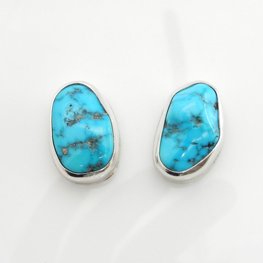 Sterling Silver Blue Turquoise Handmade Post Earrings