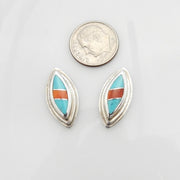 Sterling Silver Turquoise Coral Inlay Post Earrings