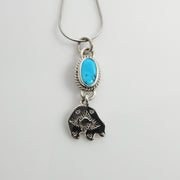 Unique Sterling Silver Blue Turquoise Bear Pendant, Handmade Silver Turquoise Stamped Drop Pendant,  Turquoise Sterling .925 Lovely Pendant