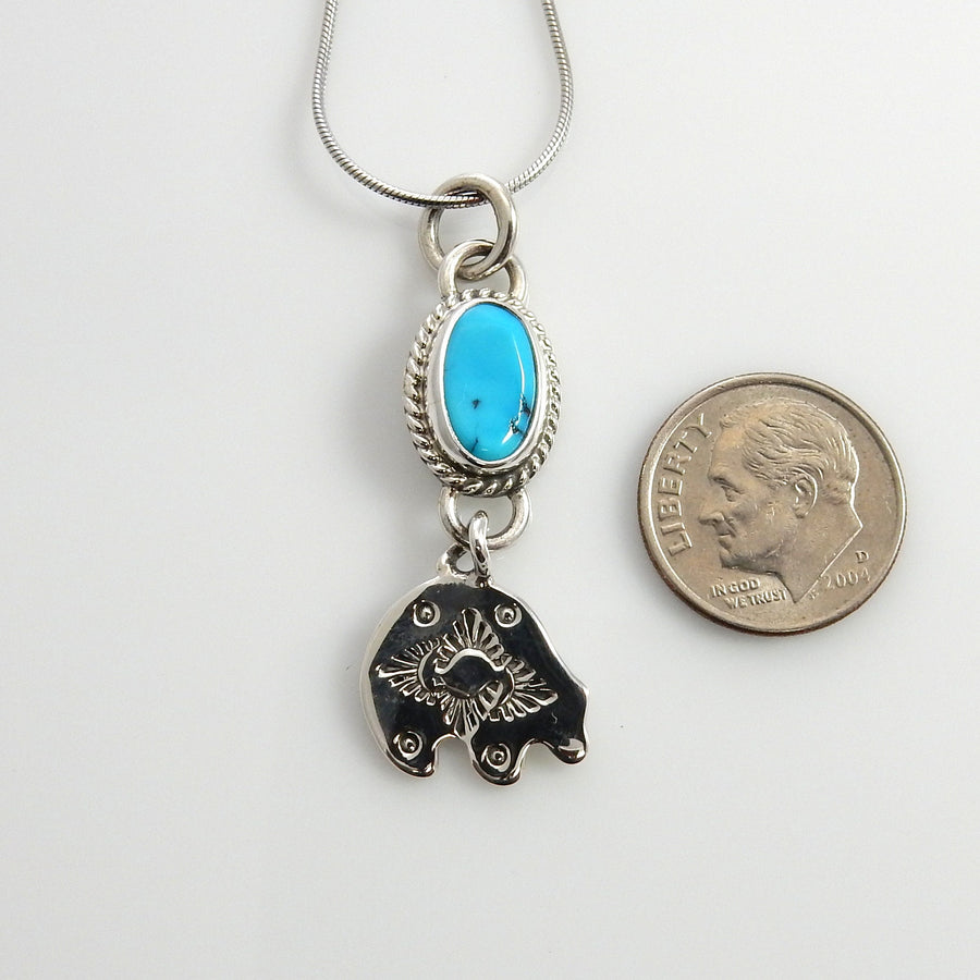 Unique Sterling Silver Blue Turquoise Bear Pendant, Handmade Silver Turquoise Stamped Drop Pendant,  Turquoise Sterling .925 Lovely Pendant