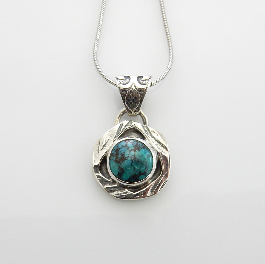 Unique Sterling Silver Spiderweb Turquoise Pendant, Handmade Silver Turquoise Drop Pendant, Spiderweb Turquoise Sterling Unique Pendant