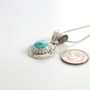 Unique Sterling Silver Blue Turquoise Pendant, Handmade Silver Turquoise Stamped Drop Pendant,  Turquoise Sterling .925 Lovely Pendant