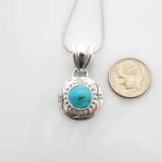 Unique Sterling Silver Blue Turquoise Pendant, Handmade Silver Turquoise Stamped Drop Pendant,  Turquoise Sterling .925 Lovely Pendant