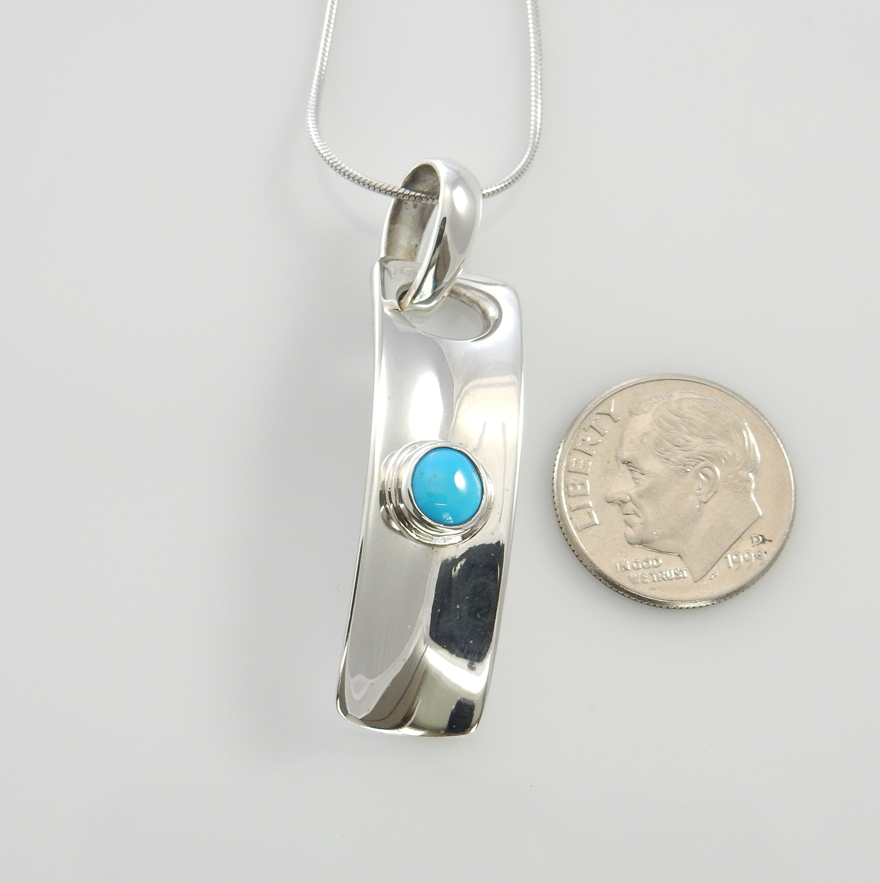 Sterling Silver turquoise handmade drop pendant, one of a kind simple blue turquoise pendant