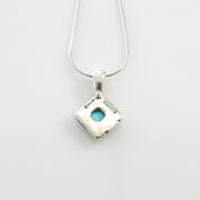 Sterling Silver turquoise drop pendant with chain, handmade blue turquoise square pendant for her