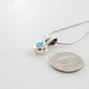 Handmade Mother of Pearl Turquoise Inlay Drop Pendant with chain, Turquoise Inlay Sterling Silver Pendant for her