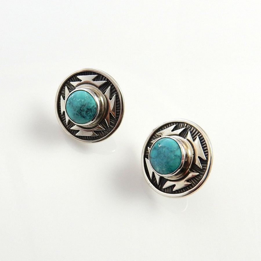 Southwestern Sterling Silver Round Turquoise Post Earrings