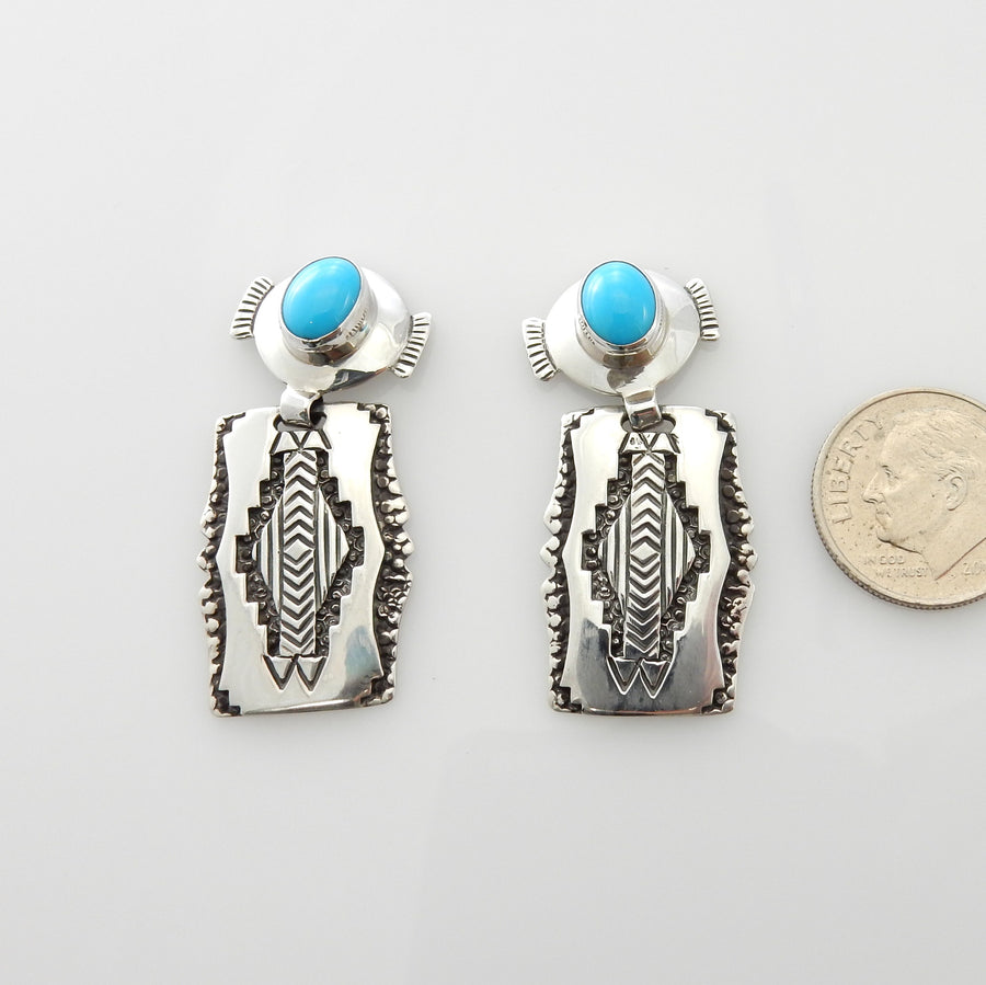 Sterling Silver Blue Turquoise Southwestern Post Earrings