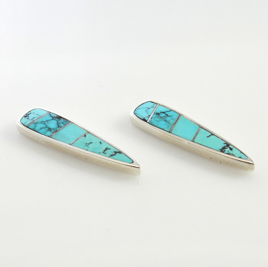 Sterling Silver Blue Turquoise Inlay Earrings