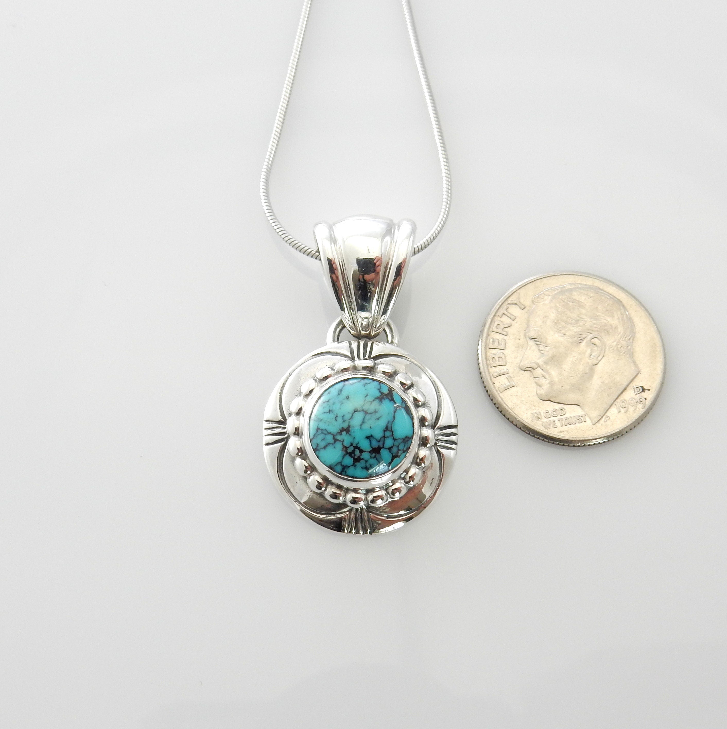 Sterling Silver turquoise handmade drop pendant, one of a kind handmade turquoise pendant with chain