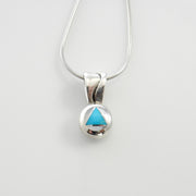 Handmade Mother of Pearl Turquoise Inlay Drop Pendant with chain, Turquoise Inlay Sterling Silver Pendant for her