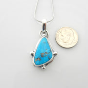 Silver turquoise handmade pendant, morenci turquoise pendant, morenci turquoise custom drop pendant with chain