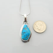 Sterling silver turquoise handmade pendant, morenci turquoise pendant, blue morenci turquoise handmade drop pendant with chain