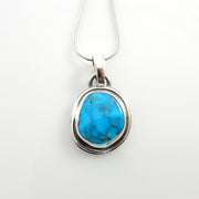 Sterling silver turquoise handmade pendant, morenci turquoise pendant, blue morenci turquoise handmade drop pendant with chain