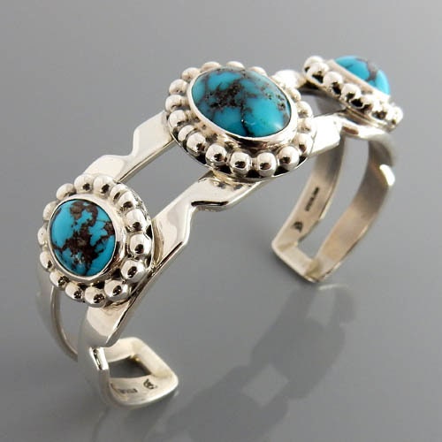 Rare Persian turquoise bracelet, Sterling silver blue matrix turquoise cuff bracelet