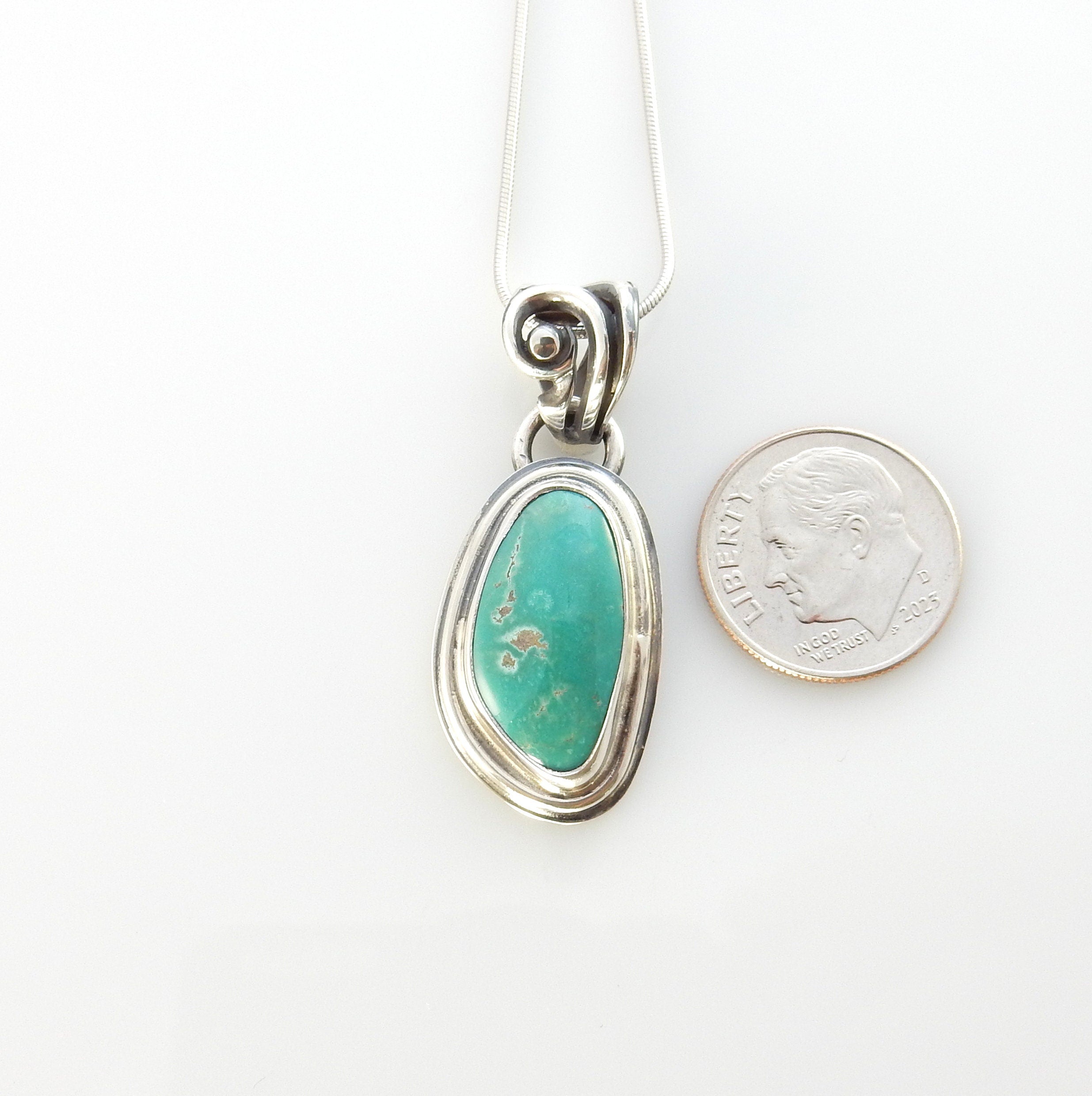 Sterling silver turquoise handmade pendant, royston turquoise pendant, natural royston turquoise handmade drop pendant with chain