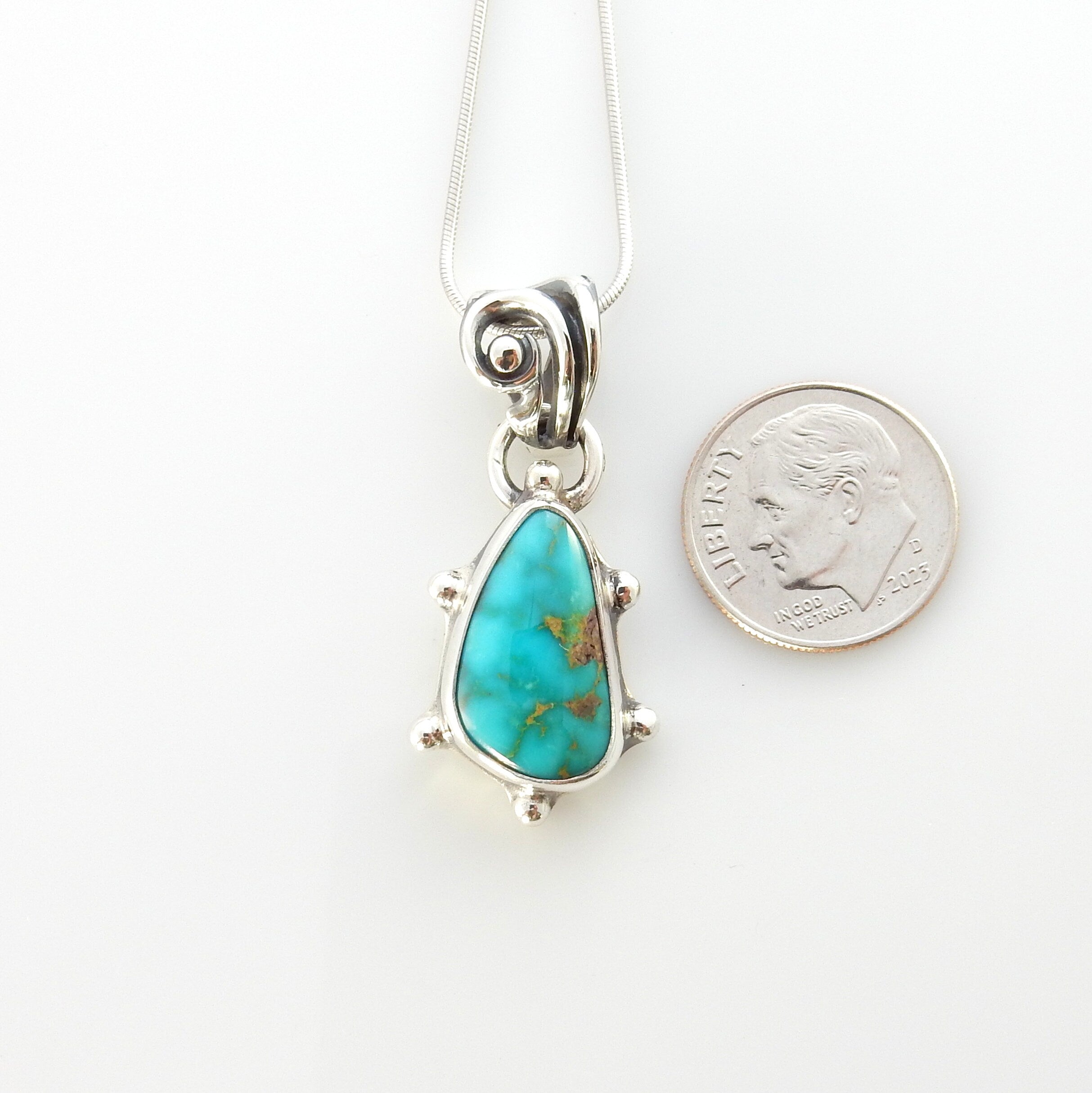 Sterling silver turquoise handmade pendant, royston turquoise pendant, natural royston turquoise handmade drop pendant with chain