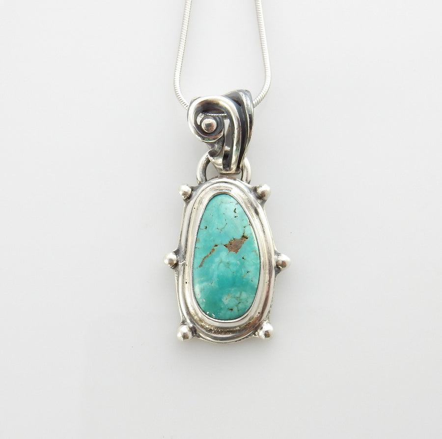 Sterling silver turquoise handmade pendant, royston turquoise pendant, natural royston turquoise handmade drop pendant with chain