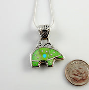 Sterling Silver Green Turquoise Inlay Bear Pendant