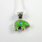 Sterling Silver Green Turquoise Inlay Bear Pendant