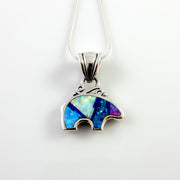 Sterling Silver Multi-colored Opal Inlay Bear Pendant