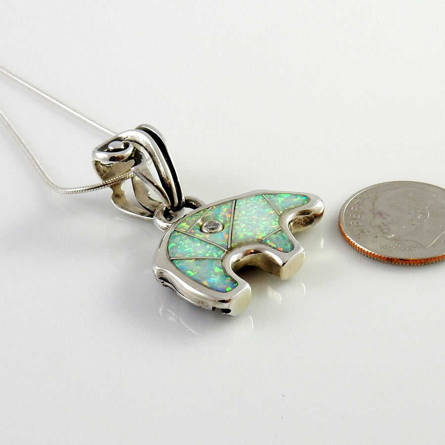 Sterling Silver Opal Diamond Inlay Bear Pendant