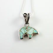 Sterling Silver Opal Diamond Inlay Bear Pendant