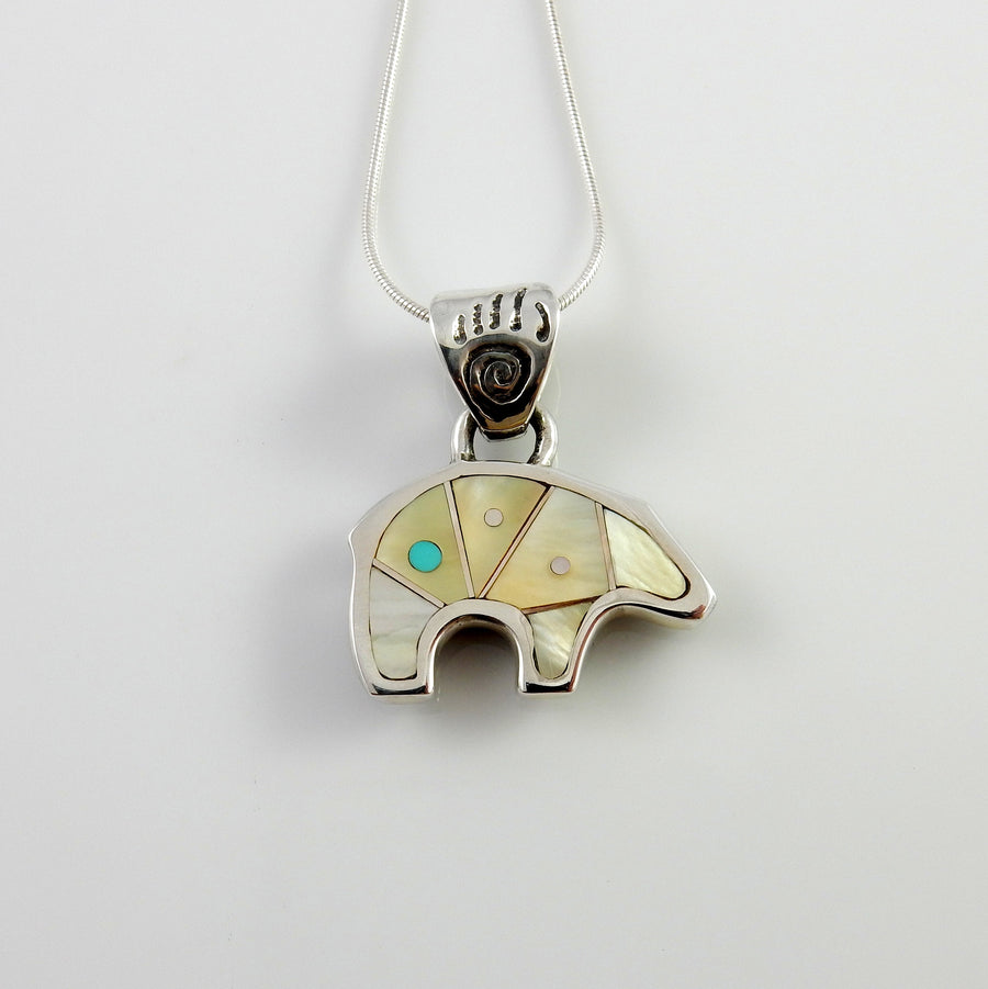 Sterling Silver "Gold Lip" Mother of Pearl Inlay Bear Pendant