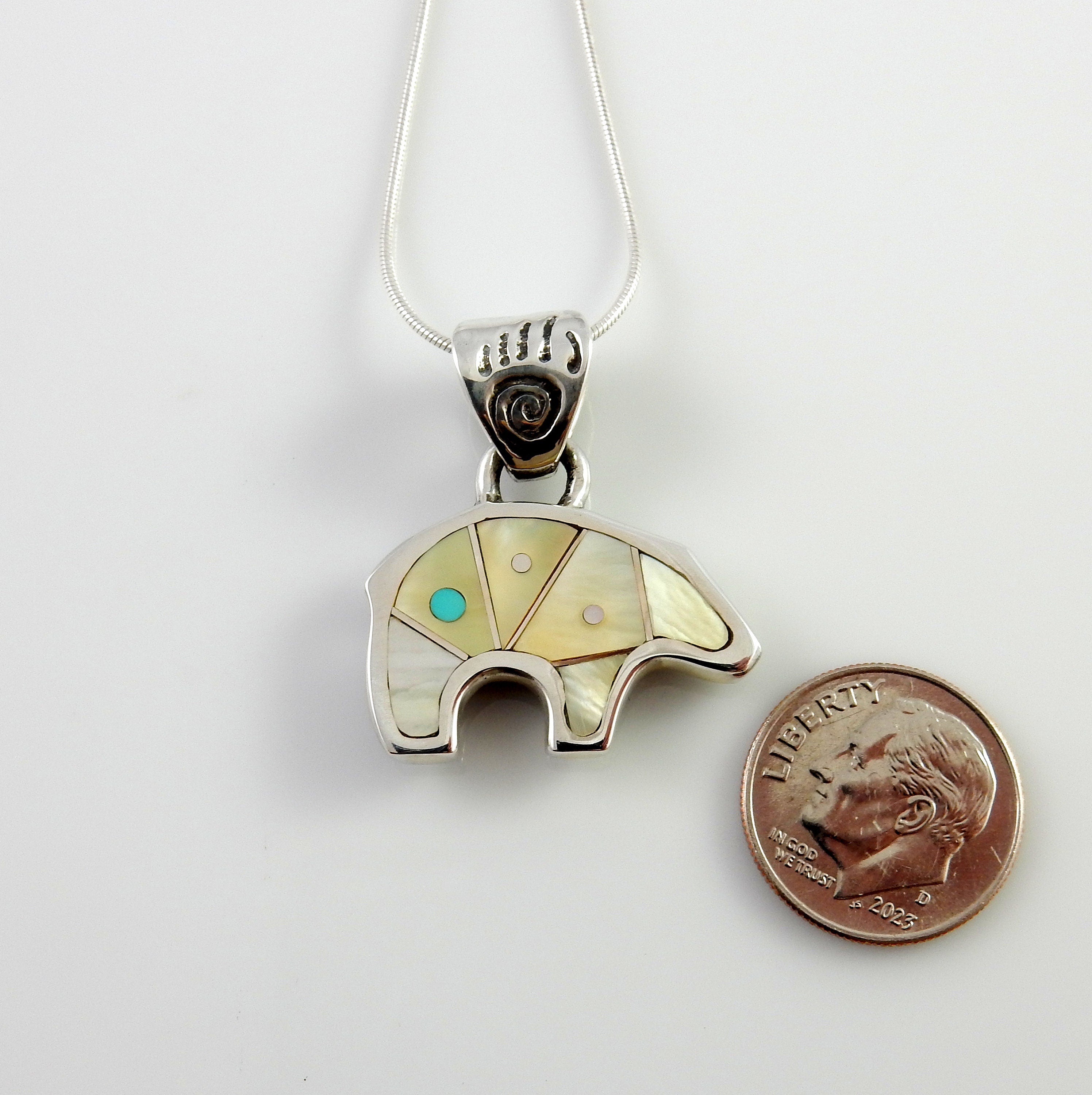 Sterling Silver "Gold Lip" Mother of Pearl Inlay Bear Pendant