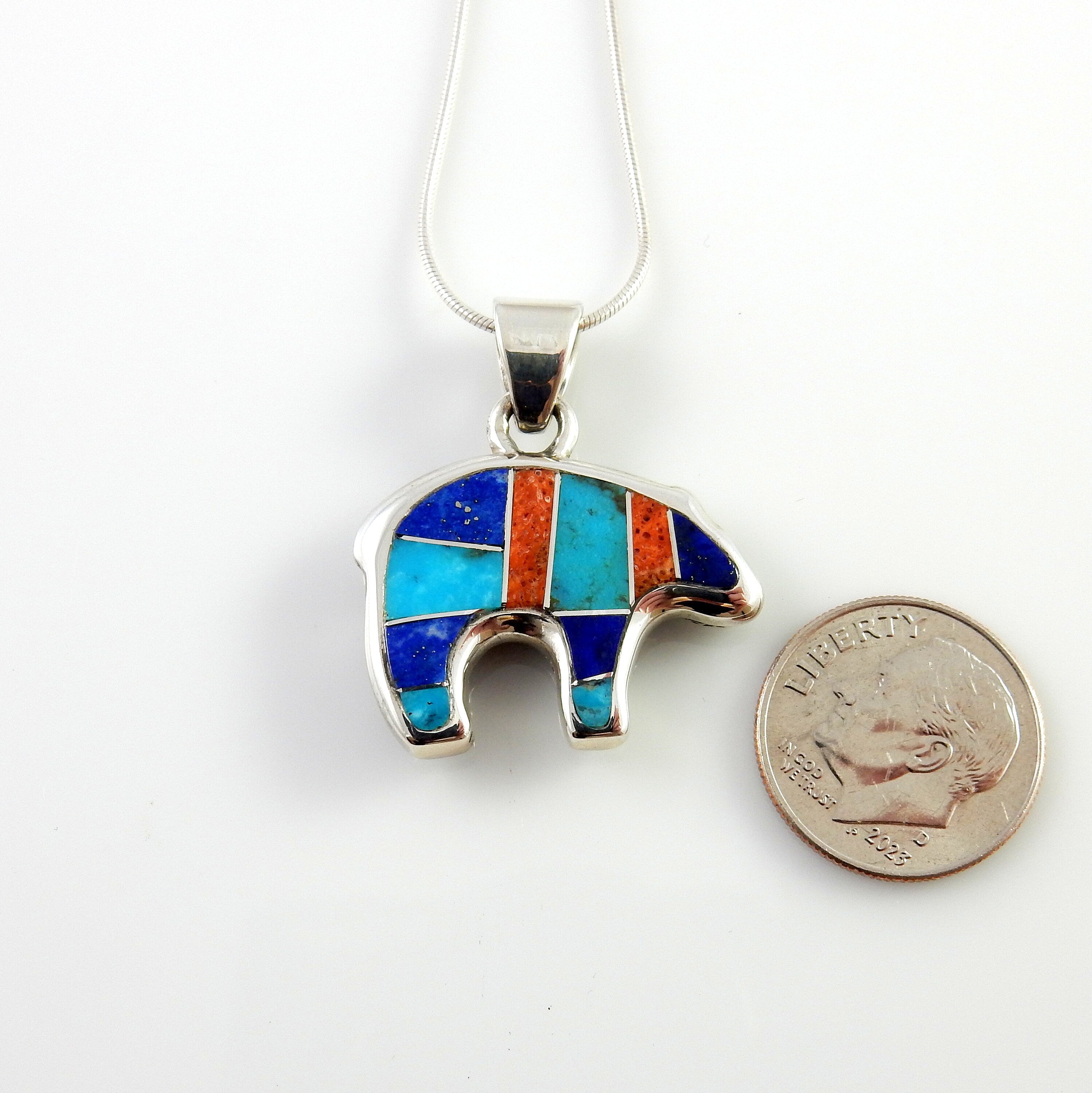 Sterling Silver Multi-stone Inlay Bear Pendant