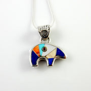 Sterling Silver Multi-stone Inlay Bear Pendant