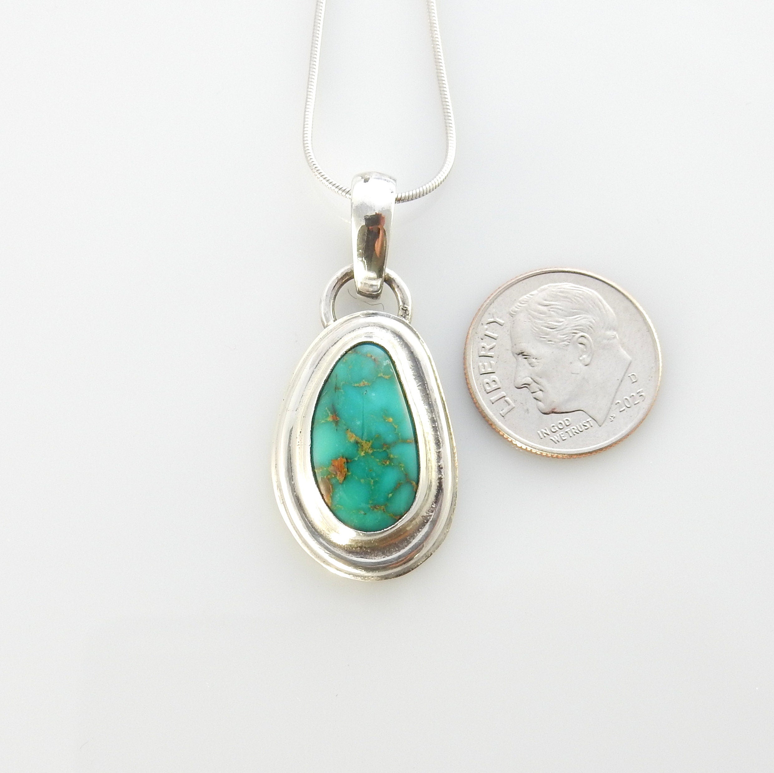 Sterling silver turquoise handmade pendant, royston turquoise pendant, natural royston turquoise handmade drop pendant with chain