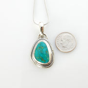 Sterling silver turquoise handmade pendant, royston turquoise pendant, natural royston turquoise handmade drop pendant with chain