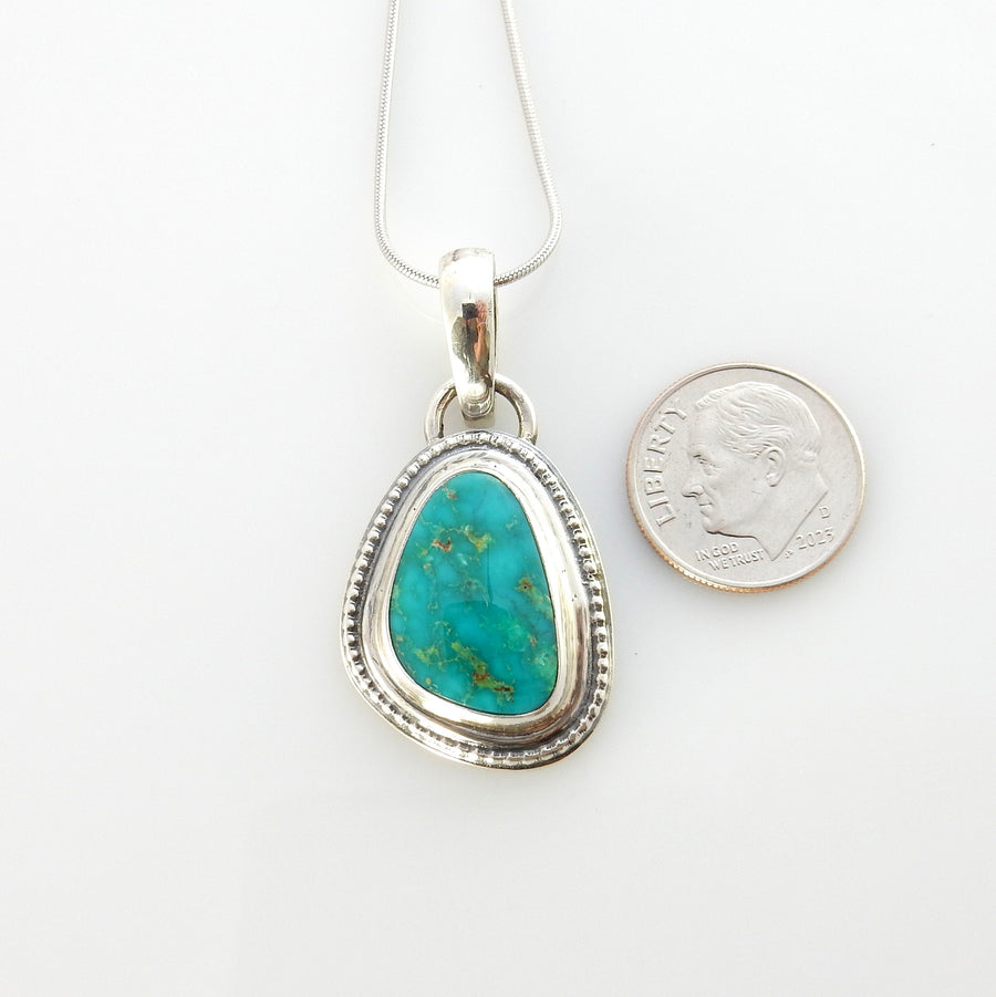 Sterling silver turquoise handmade pendant, royston turquoise pendant, natural royston turquoise handmade drop pendant with chain