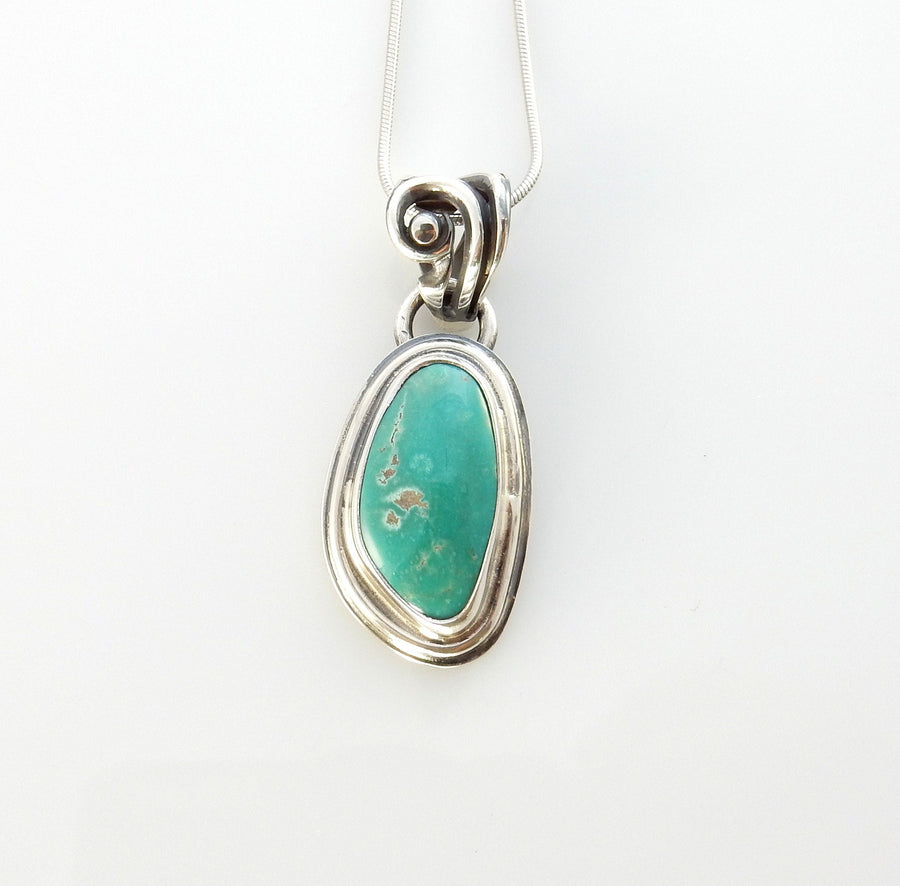 Sterling silver turquoise handmade pendant, royston turquoise pendant, natural royston turquoise handmade drop pendant with chain