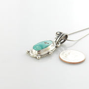 Sterling silver turquoise handmade pendant, royston turquoise pendant, natural royston turquoise handmade drop pendant with chain