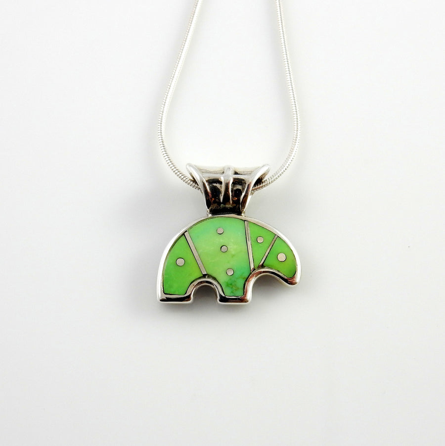 Sterling Silver Green Turquoise Inlay Bear Pendant