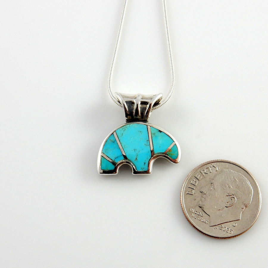 Sterling Silver Blue Turquoise Inlay Bear Pendant