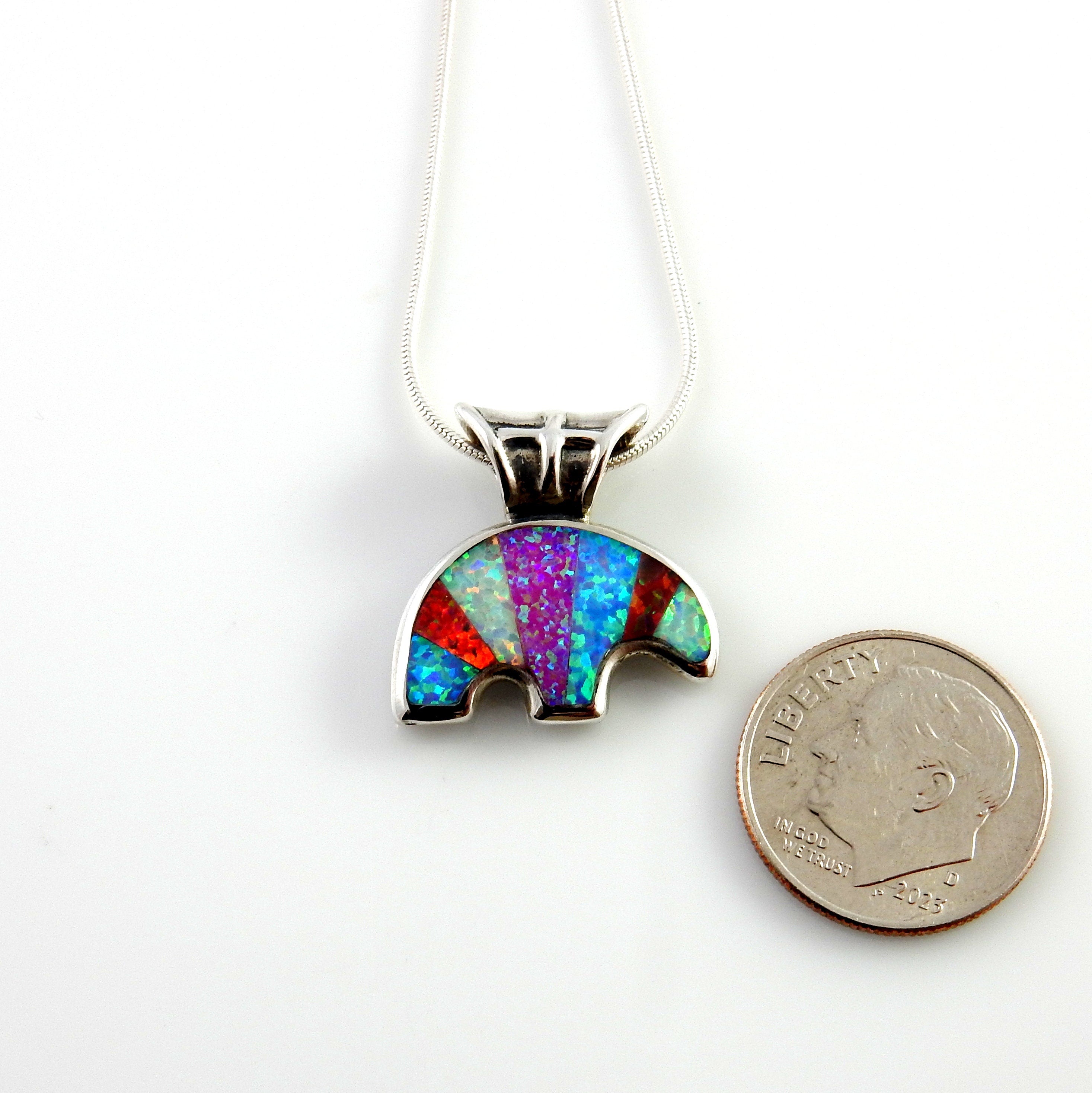 Sterling Silver Multi-colored Opal Inlay Bear Pendant